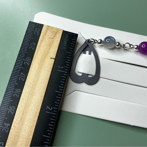 Sacred Heart Purple Rhinestone Accent Charmed Grey Heart Shape Barrette Handmade - Picture 7 of 7